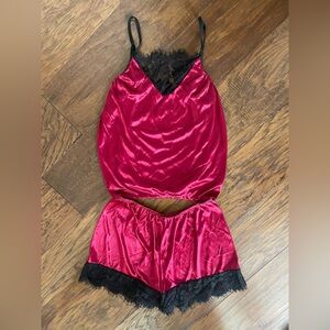 Elegant Magenta Satin Sleepwear Set Small